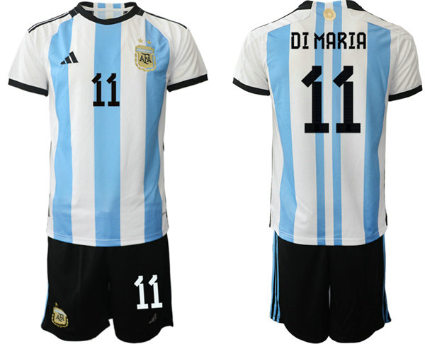 Men's Argentina #11 Di Maria White Blue 2022 FIFA World Cup Home Soccer Jersey Suit
