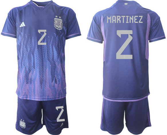 Men's Argentina #2 Martínez Purple 2022 FIFA World Cup Away Soccer Jersey Suit
