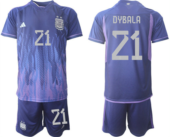 Men's Argentina #21 Dybala Purple 2022 FIFA World Cup Away Soccer Jersey Suit