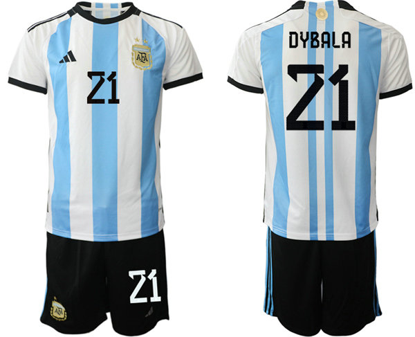 Men's Argentina #21 Dybala White Blue 2022 FIFA World Cup Home Soccer Jersey Suit