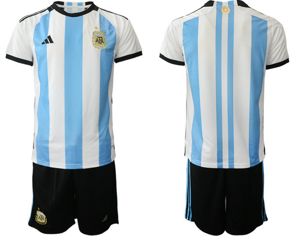 Men's Argentina Blank White Blue Home Soccer Jersey Suit