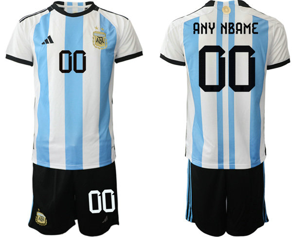 Men's Argentina Custom White Blue 2022 FIFA World Cup Home Soccer Jersey Suit