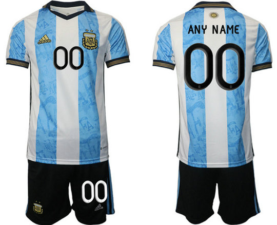 Men's Argentina Custom White Blue Home Soccer Jersey Suit