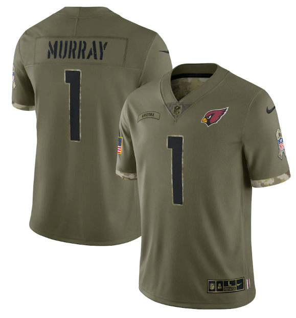 Men's Arizona Cardinals #1 Kyler Murray Olive 2022 Salute To Service Limited Stitched Jersey