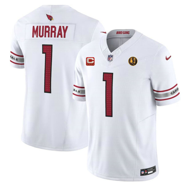 Men's Arizona Cardinals #1 Kyler Murray White 2023 F.U.S.E. With 4-Star C Patch And With John Madden Patch Vapor Limited Stitched Football Jersey