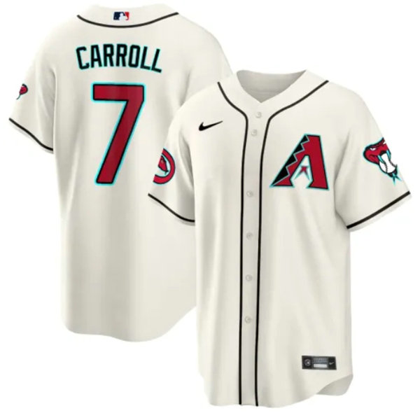 Men's Arizona Diamondbacks #7 Corbin Carroll 2023 24 Cream Cool Base Stitched Baseball Jersey