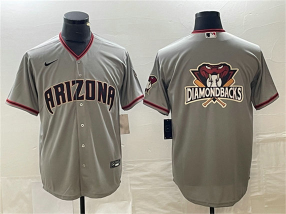 Men's Arizona Diamondbacks Grey Team Big Logo Cool Base Stitched Baseball JerseyS