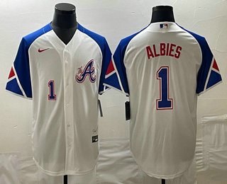 Men's Atlanta Braves #1 Ozzie Albies Number White 2023 City Connect Cool Base Stitched Jerseys