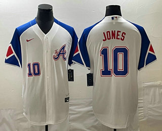 Men's Atlanta Braves #10 Chipper Jones Number White 2023 City Connect Cool Base Stitched Jersey