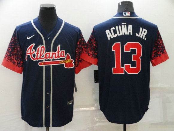 Men's Atlanta Braves #13 Ronald AcuNa Jr. 2021 Navy Cool Base Stitched Jersey