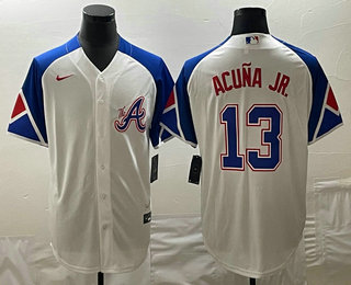 Men's Atlanta Braves #13 Ronald Acuna Jr White 2023 City Connect Cool Base Stitched Jersey