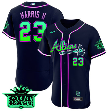 Men's Atlanta Braves #23 Michael Harris II 2023 Galaxy Flex Base Stitched Baseball Jersey