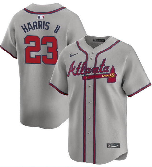 Men's Atlanta Braves #23 Michael Harris II Grey 2024 Away Limited Stitched Baseball Jersey