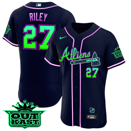 Men's Atlanta Braves #27 Austin Riley 2023 Galaxy Flex Base Stitched Baseball Jersey