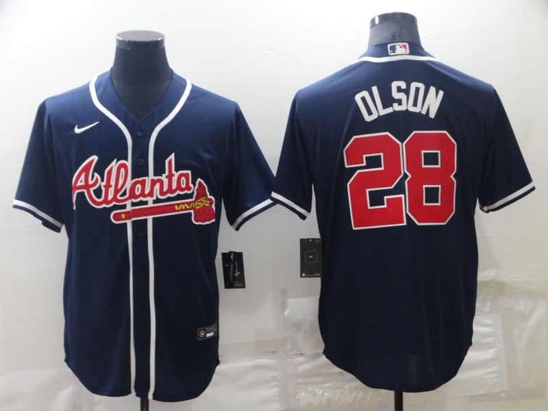 Men's Atlanta Braves #28 Matt Olson Navy Cool Base Stitched Baseball Jersey