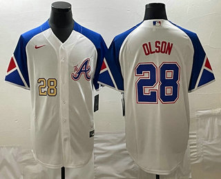 Men's Atlanta Braves #28 Matt Olson Number White 2023 City Connect Cool Base Stitched Jerseys