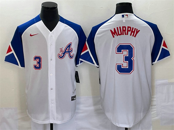 Men's Atlanta Braves #3 Dale Murphy White 2023 City Connect Cool Base With Patch Stitched Baseball Jersey