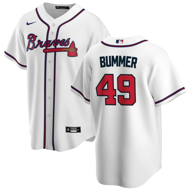 Men's Atlanta Braves #49 Aaron Bummer White Cool Base Stitched Baseball Jersey