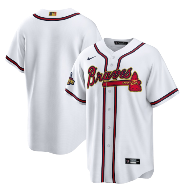 Men's Atlanta Braves Blank 2022 White Gold World Series Champions Program Cool Base Stitched Baseball Jersey