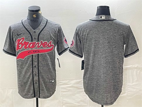 Men's Atlanta Braves Blank Gray Cool Base With Patch Stitched Baseball Jersey