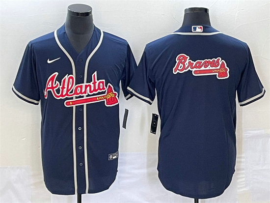Men's Atlanta Braves Navy Team Big Logo Cool Base Stitched Baseball Jerseys