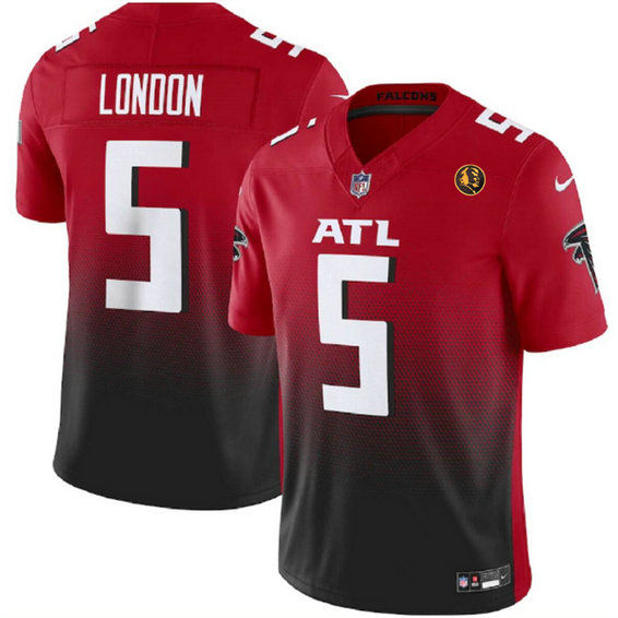 Men's Atlanta Falcons #5 Drake London Red Black 2023 F.U.S.E. With John Madden Patch Vapor Limited Stitched Football Jersey