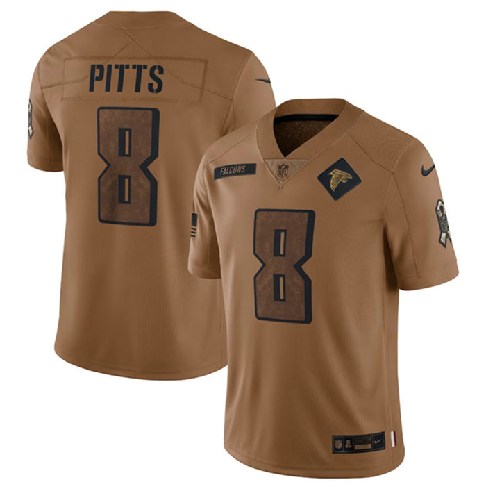 Men's Atlanta Falcons #8 Kyle Pitts 2023 Brown Salute To Setvice Limited Stitched Football Jersey