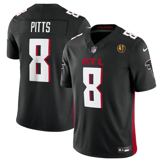Men's Atlanta Falcons #8 Kyle Pitts Black 2023 F.U.S.E. With John Madden Patch Vapor Limited Stitched Football Jersey