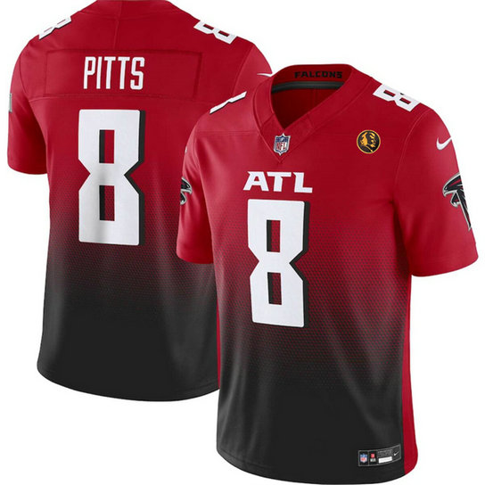 Men's Atlanta Falcons #8 Kyle Pitts Red Black 2023 F.U.S.E. With John Madden Patch Vapor Limited Stitched Football Jersey