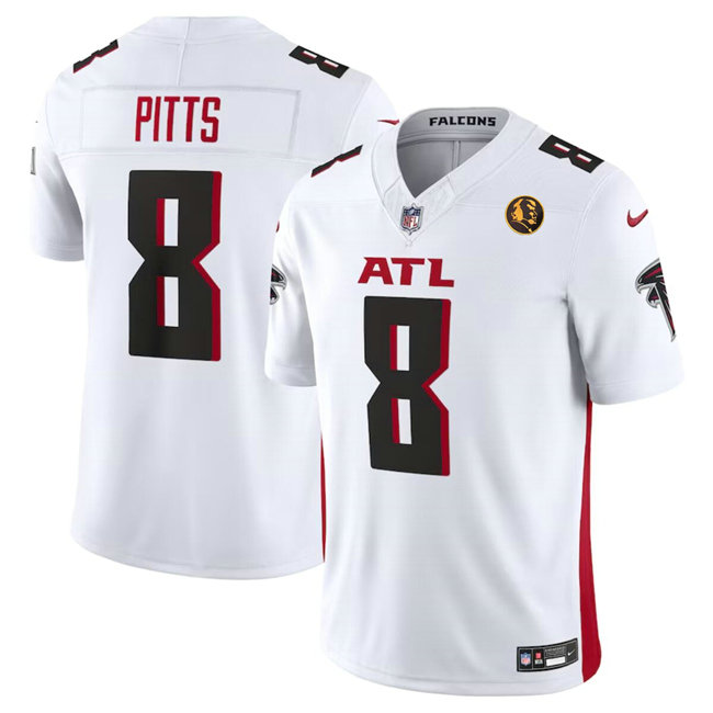 Men's Atlanta Falcons #8 Kyle Pitts White 2023 F.U.S.E. With John Madden Patch Vapor Limited Stitched Football Jersey