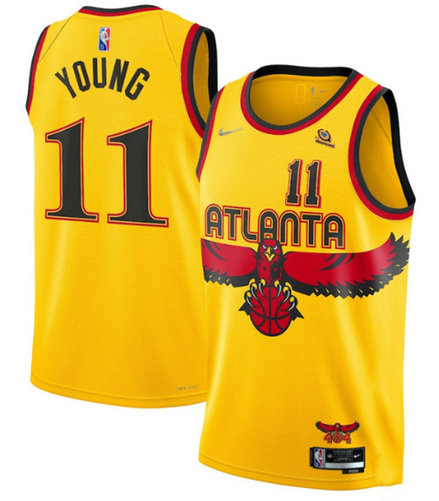 Men's Atlanta Hawks #11 Trae Young 2021-22 Yellow 75th Anniversary City Edition Stitched Jersey