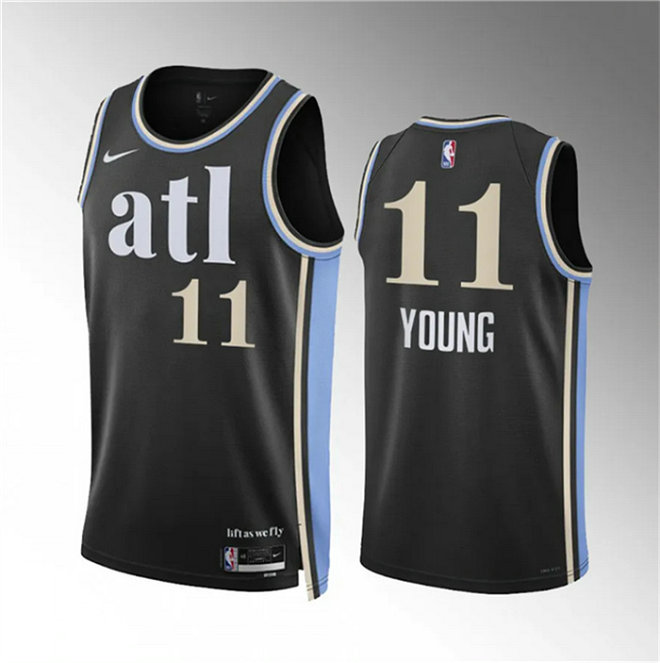 Men's Atlanta Hawks #11 Trae Young 2023 24 Black City Edition Stitched Basketball Jersey
