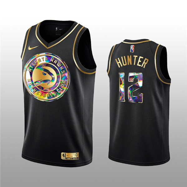 Men's Atlanta Hawks #12 De'Andre Hunter 2021 22 Black Golden Edition 75th Anniversary Diamond Logo Stitched Basketball Jersey