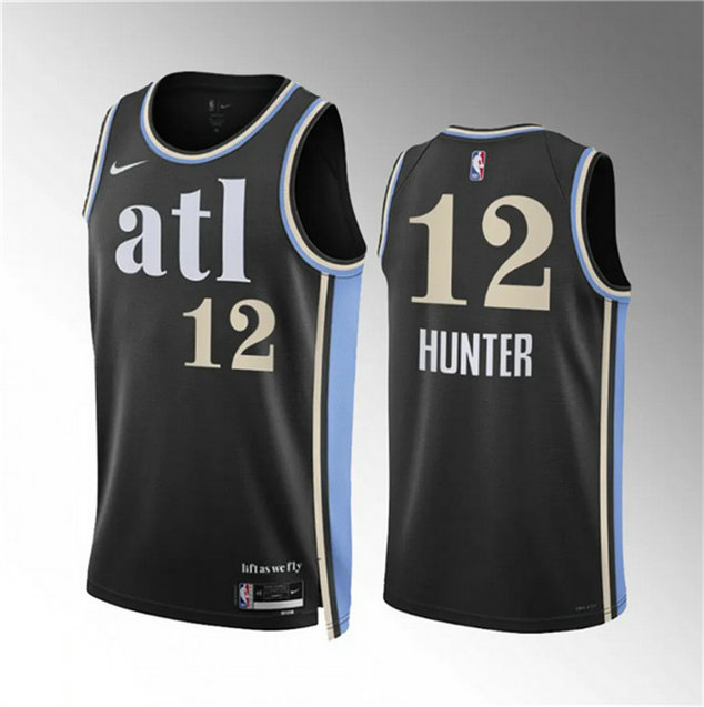 Men's Atlanta Hawks #12 De'Andre Hunter 2023 24 Black City Edition Stitched Basketball Jersey