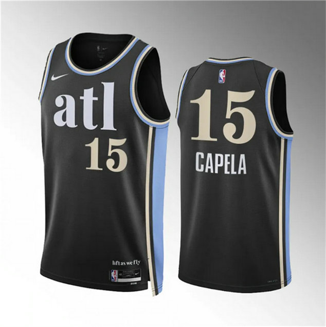 Men's Atlanta Hawks #15 Clint Capela 2023 24 Black City Edition Stitched Basketball Jersey