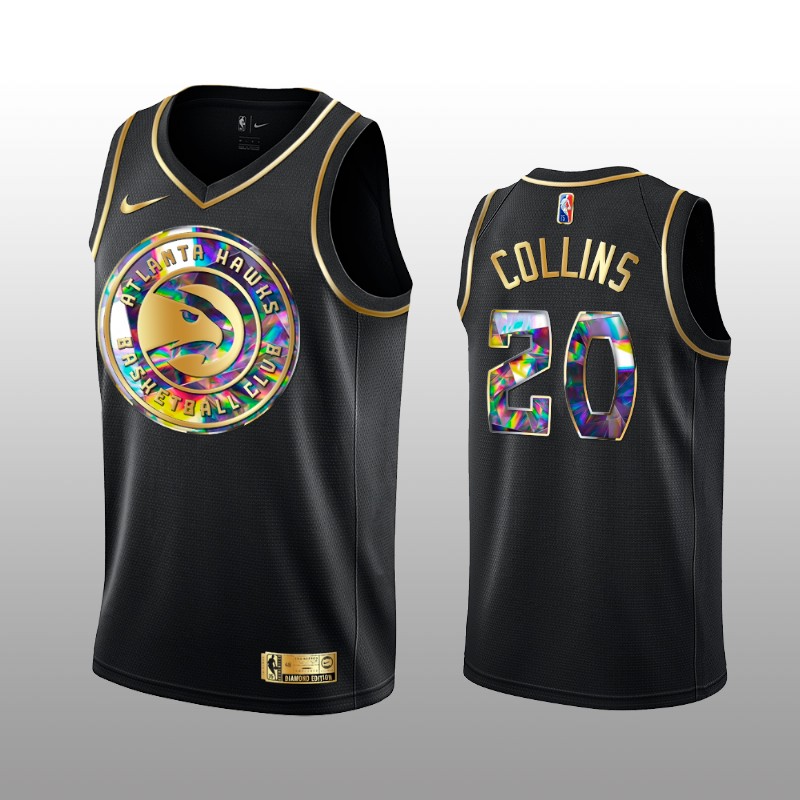 Men's Atlanta Hawks #20 John Collins 2021 22 Black Golden Edition 75th Anniversary Diamond Logo Stitched Basketball Jersey