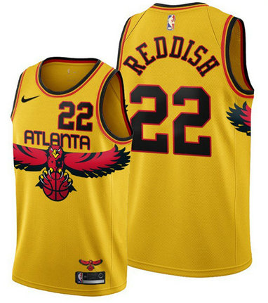 Men's Atlanta Hawks #22 Cam Reddish 2021 22 Yellow City Edition Stitched Jersey