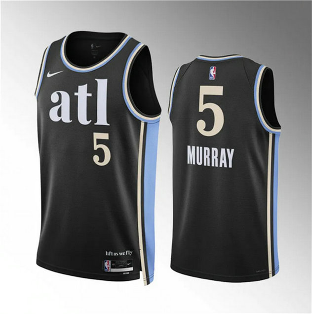 Men's Atlanta Hawks #5 Dejounte Murray 2023 24 Black City Edition Stitched Basketball Jersey