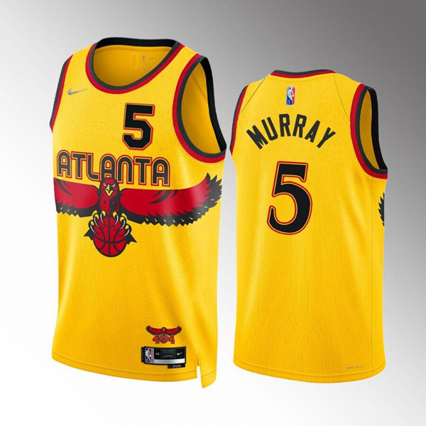 Men's Atlanta Hawks #5 Dejounte Murray Yellow City Edition Stitched Jersey