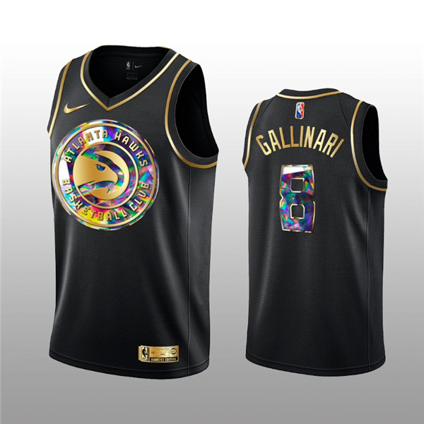Men's Atlanta Hawks #8 Danilo Gallinari 2021 22 Black Golden Edition 75th Anniversary Diamond Logo Stitched Basketball Jersey