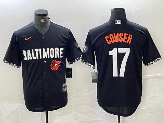 Men's Baltimore Orioles #17 Colton Cowser Black 2023 City Connect Cool Base Stitched Baseball Jersey 1