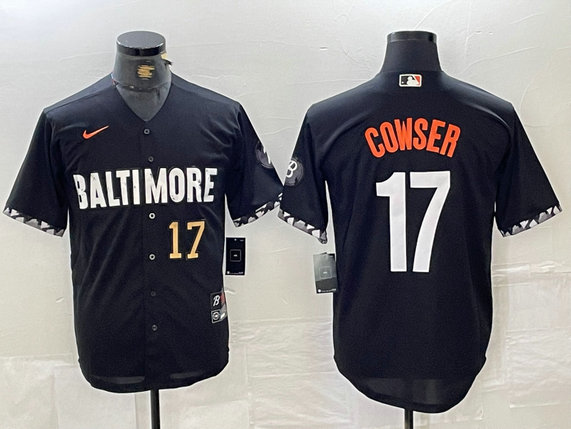 Men's Baltimore Orioles #17 Colton Cowser Black 2023 City Connect Cool Base Stitched Baseball Jersey 2