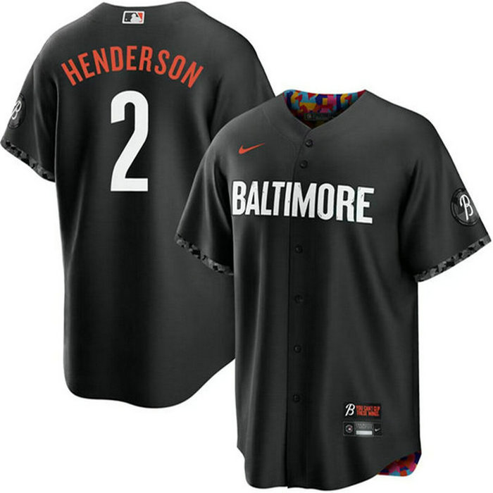 Men's Baltimore Orioles #2 Gunnar Henderson Black 2023 City Connect Cool Base Stitched Baseball Jersey
