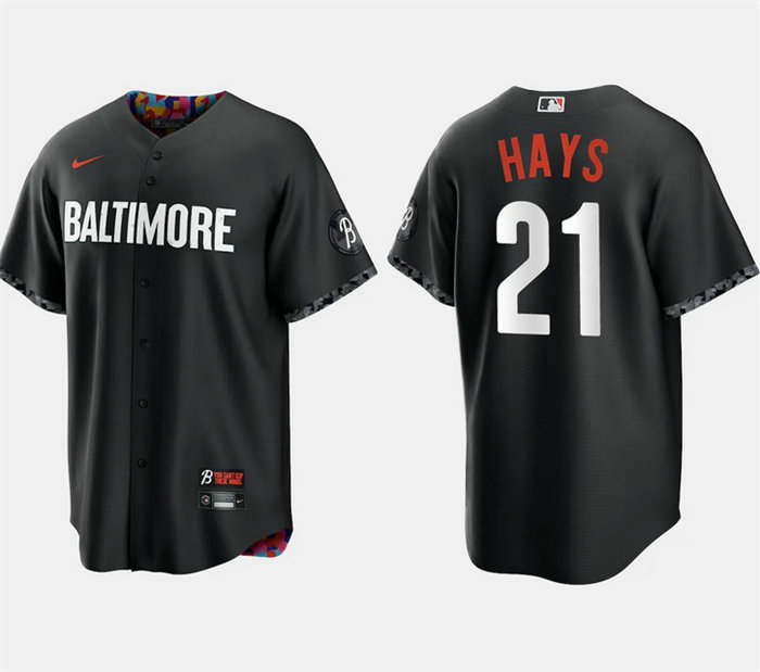 Men's Baltimore Orioles #21 Austin Hays Black 2023 City Connect Cool Base Stitched Baseball Jersey
