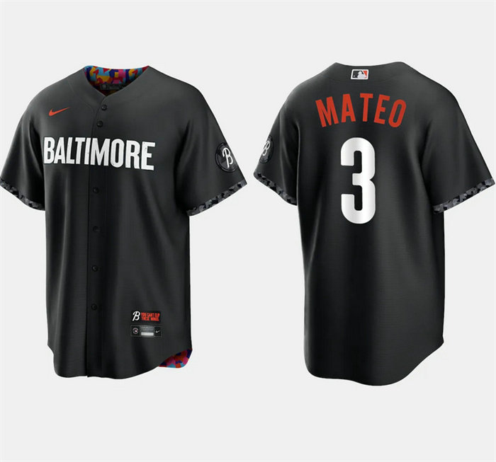 Men's Baltimore Orioles #3 Jorge Mateo Black 2023 City Connect Cool Base Stitched Baseball Jersey