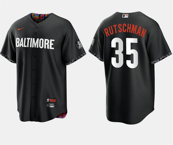 Men's Baltimore Orioles #35 Adley Rutschman Black 2023 City Connect Cool Base Stitched Baseball Jersey