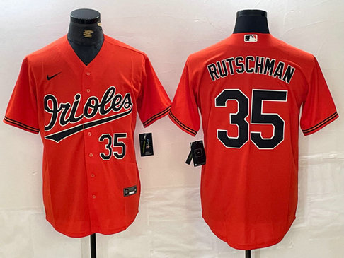Men's Baltimore Orioles #35 Adley Rutschman Orange With Patch Cool Base Stitched Baseball Jersey