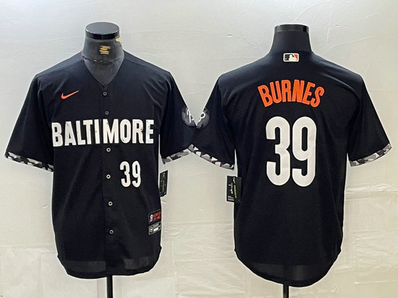 Men's Baltimore Orioles #39 Corbin Burnes Black 2023 City Connect Cool Base Stitched Baseball Jersey 1