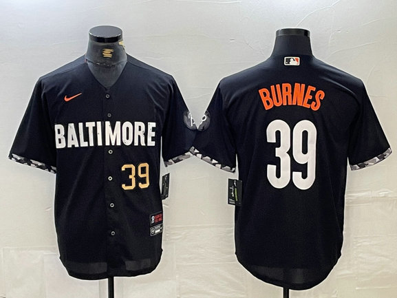 Men's Baltimore Orioles #39 Corbin Burnes Black 2023 City Connect Cool Base Stitched Baseball Jersey 2