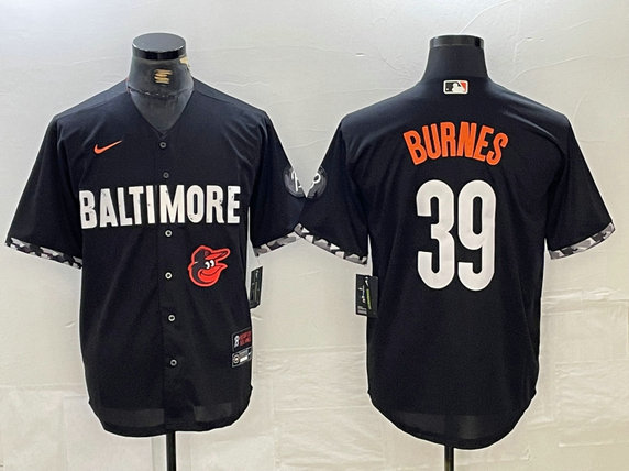 Men's Baltimore Orioles #39 Corbin Burnes Black 2023 City Connect Cool Base Stitched Baseball Jersey 3
